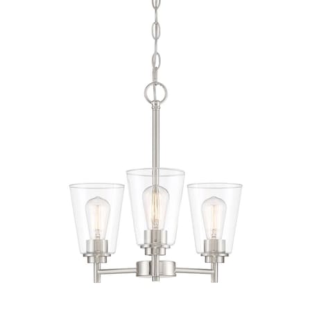 Designers Fountain Westin 3 Light Modern Satin Platinum with Clear Glass Shades Chandelier For Dining Rooms 95783-SP